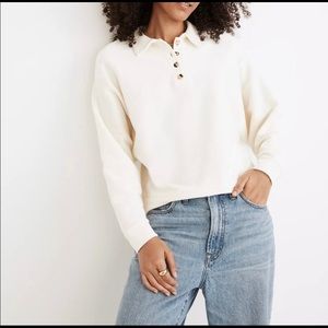Madewell ottoman jacquard polo top antique cream
